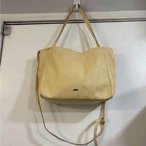 Via Mia Butter Yellow Light Leather Tote Shoulder Crossbody Cream Skinny Strap